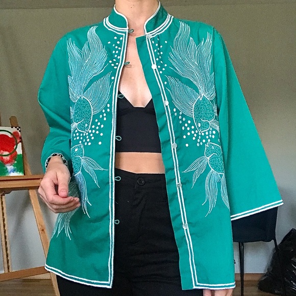 Vintage Teal Embroidered Tunic Top - Picture 3 of 14